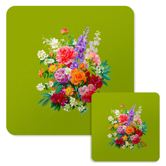 Specialty Mousepad and Coaster Bundle - Square - Colorful Bouquet