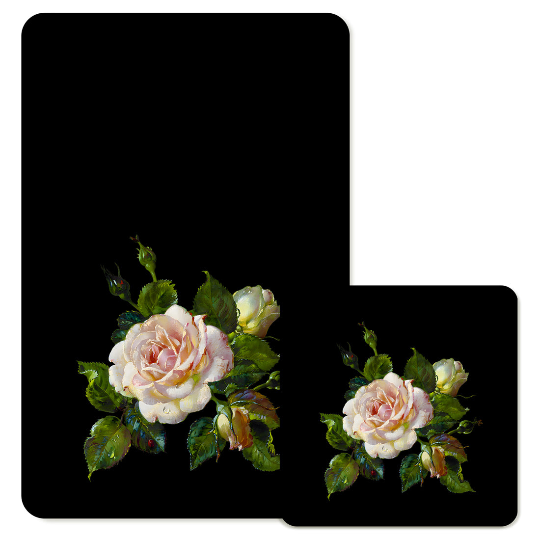 Specialty Mousepad and Coaster Bundle - Rectangle - White Rose