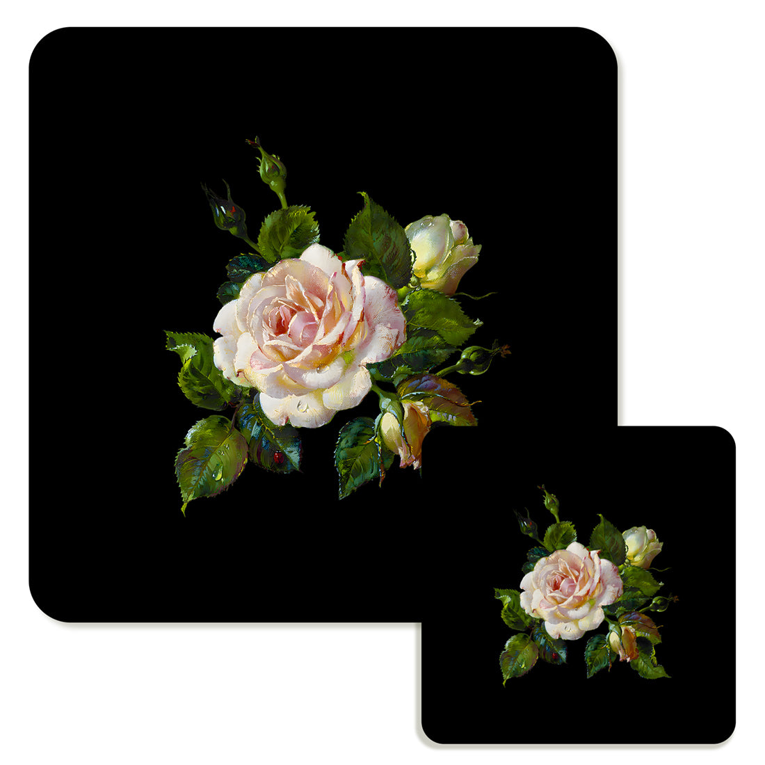 Specialty Mousepad and Coaster Bundle - Square - White Rose