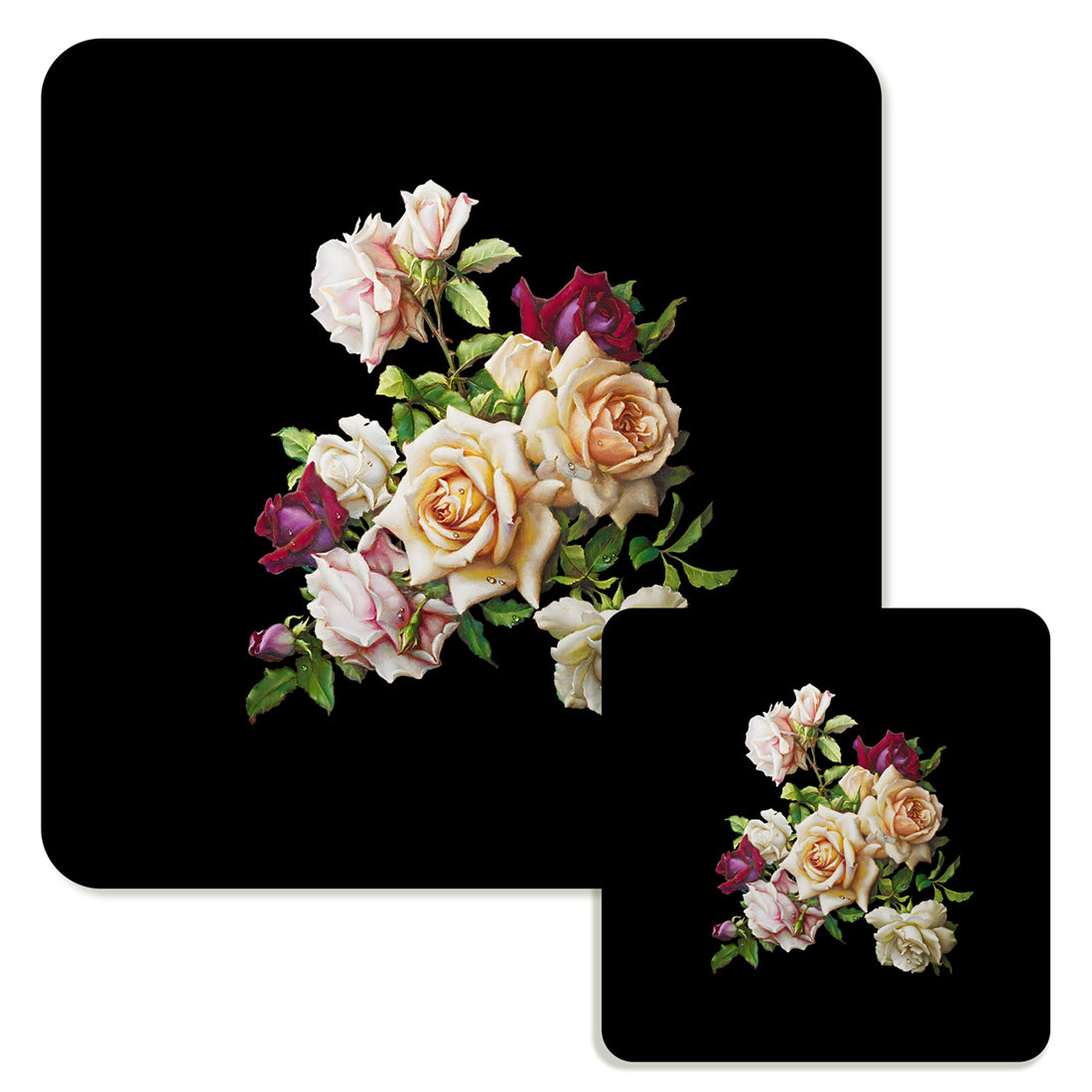 Specialty Mousepad and Coaster Bundle - Square - White Rose Bouquet