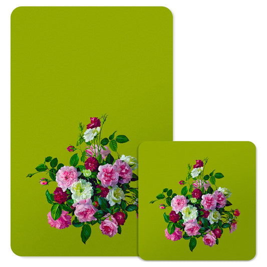 Specialty Mousepad and Coaster Bundle - Rectangle - Pink and White Bouquet
