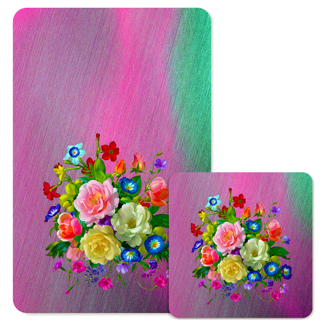 Specialty Mousepad and Coaster Bundle - Rectangle - Rose Bouquet