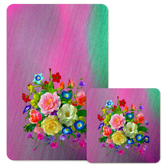 Specialty Mousepad and Coaster Bundle - Rectangle - Rose Bouquet