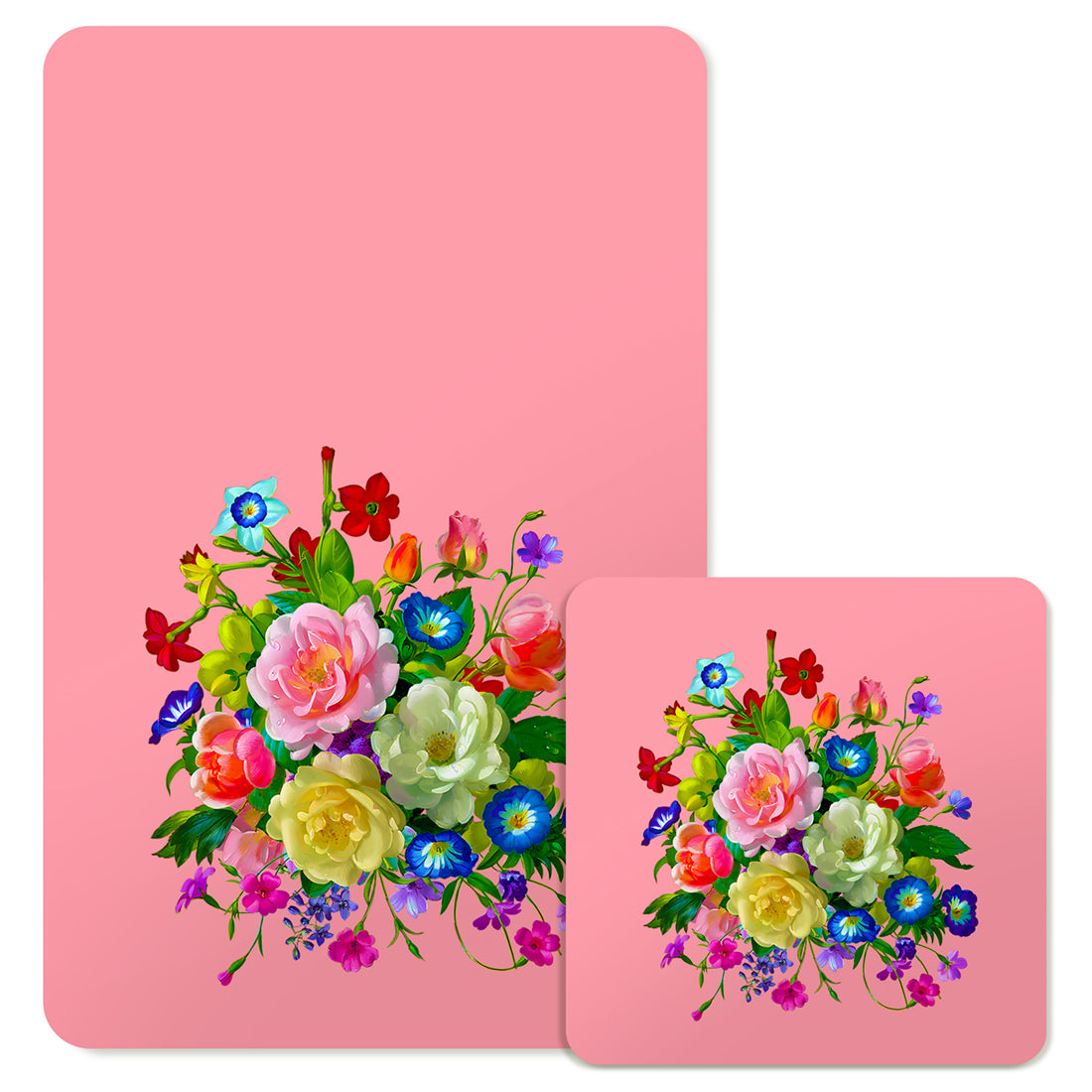 Specialty Mousepad and Coaster Bundle - Rectangle - Rose Bouquet