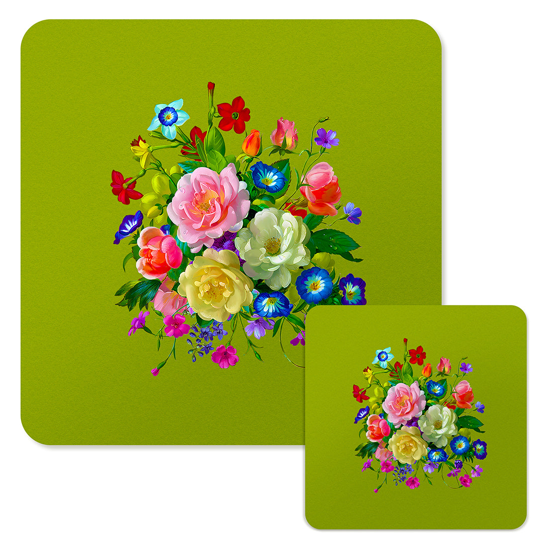 Specialty Mousepad and Coaster Bundle - Square - Rose Bouquet
