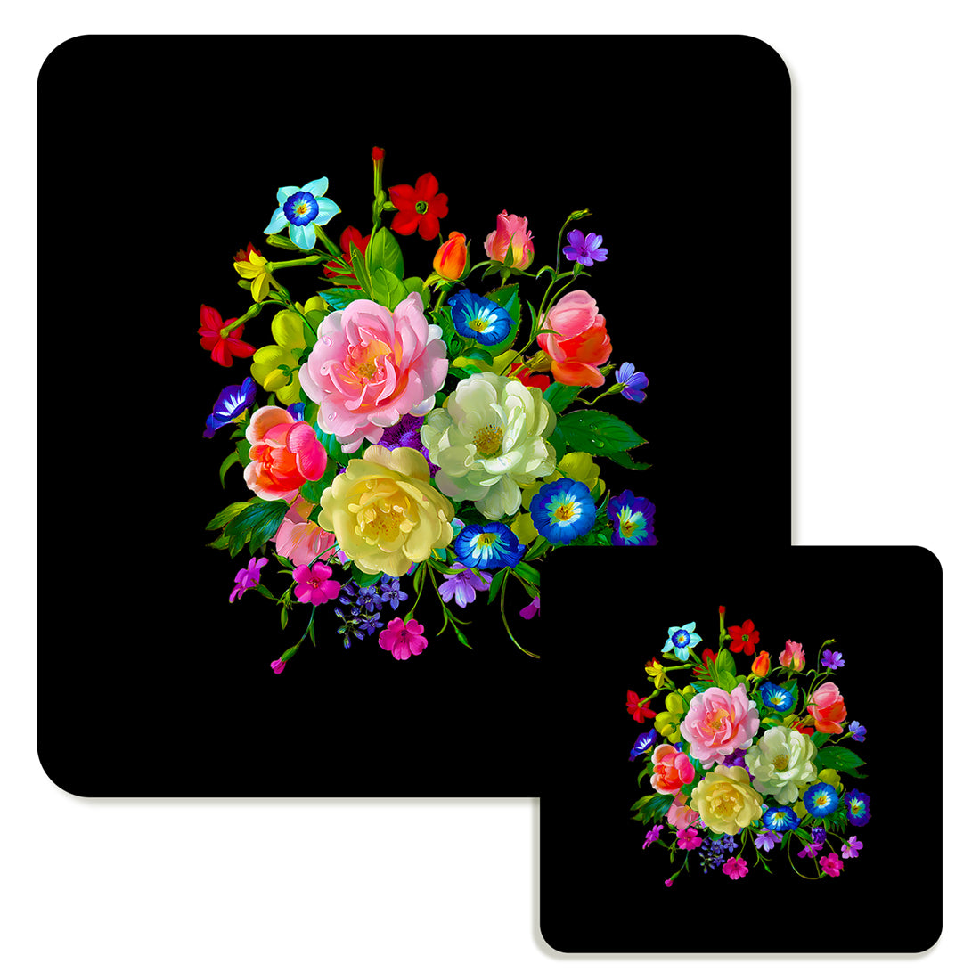 Specialty Mousepad and Coaster Bundle - Square - Rose Bouquet