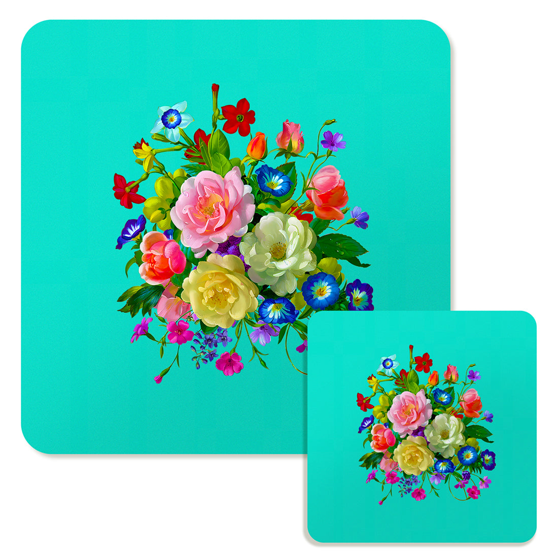 Specialty Mousepad and Coaster Bundle - Square - Rose Bouquet