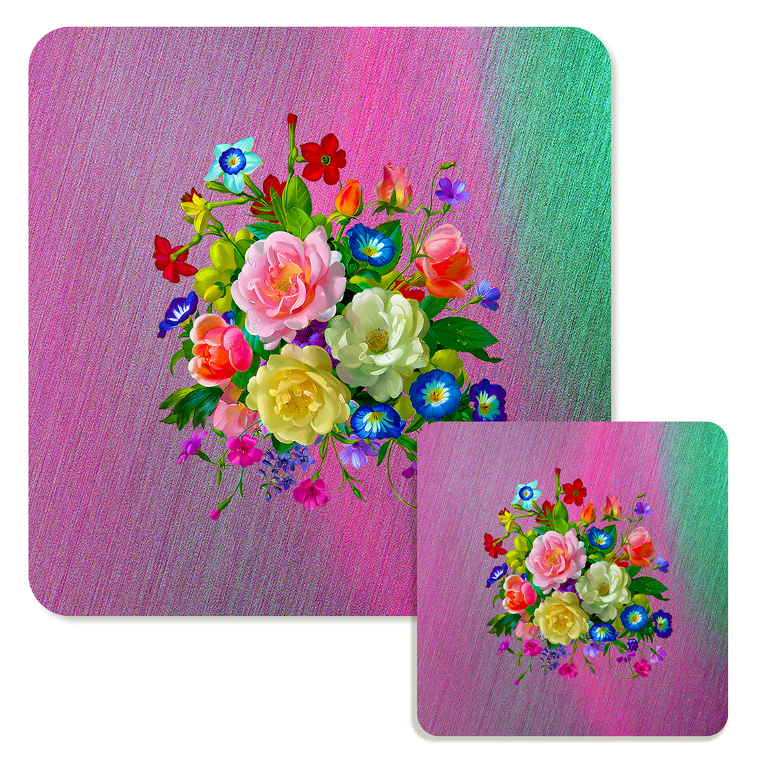 Specialty Mousepad and Coaster Bundle - Square - Rose Bouquet