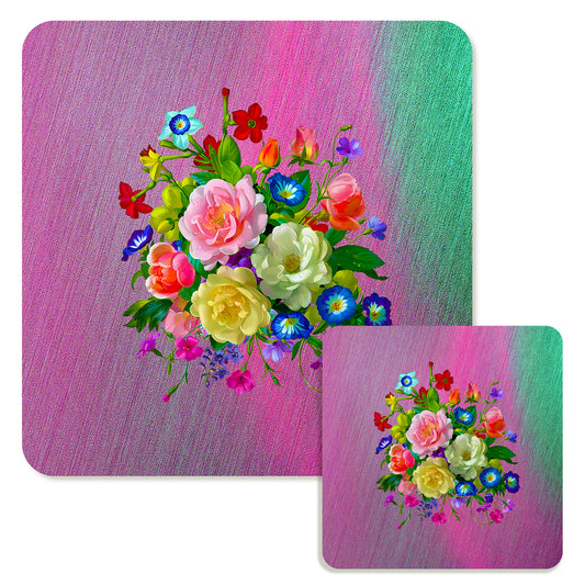 Specialty Mousepad and Coaster Bundle - Square - Rose Bouquet