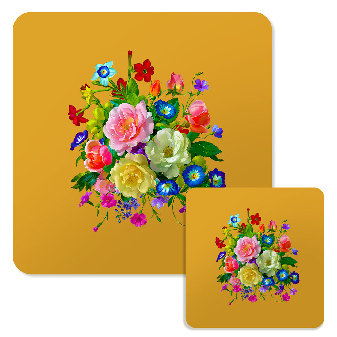 Specialty Mousepad and Coaster Bundle - Square - Rose Bouquet