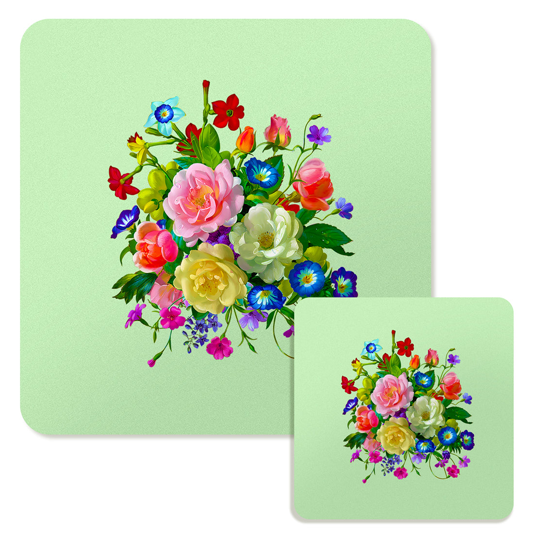 Specialty Mousepad and Coaster Bundle - Square - Rose Bouquet