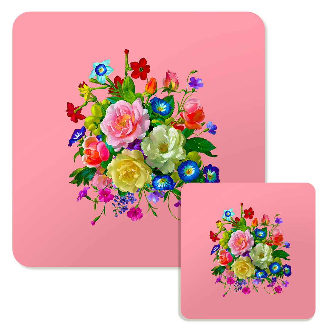 Specialty Mousepad and Coaster Bundle - Square - Rose Bouquet