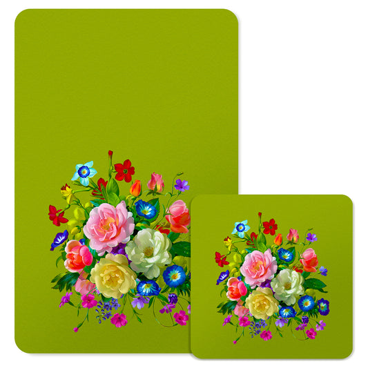 Specialty Mousepad and Coaster Bundle - Rectangle - Rose Bouquet