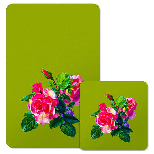 Specialty Mousepad and Coaster Bundle - Rectangle - Pink Rose