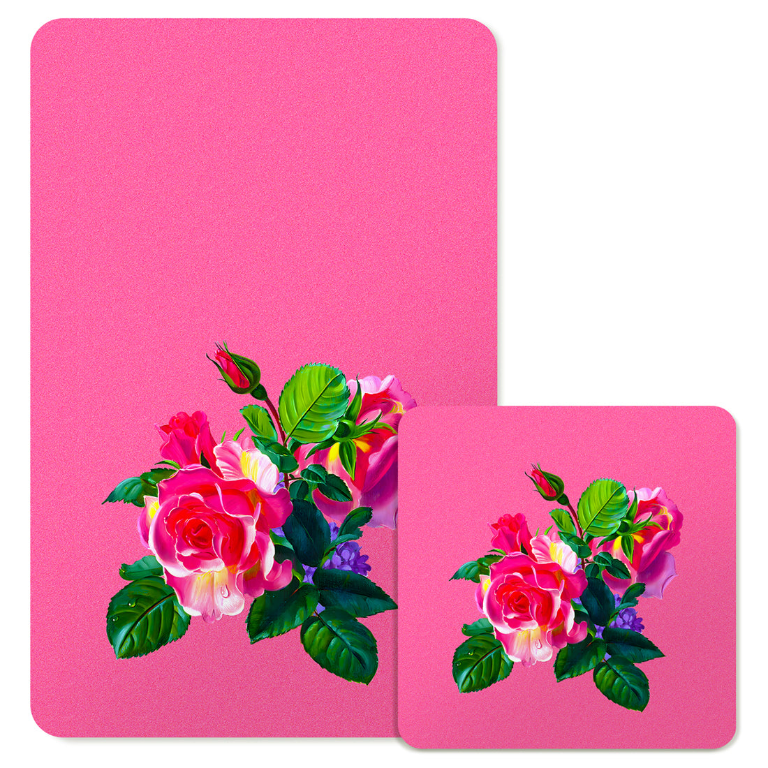 Specialty Mousepad and Coaster Bundle - Rectangle - Pink Rose