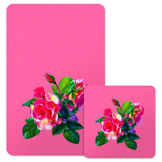 Specialty Mousepad and Coaster Bundle - Rectangle - Pink Rose