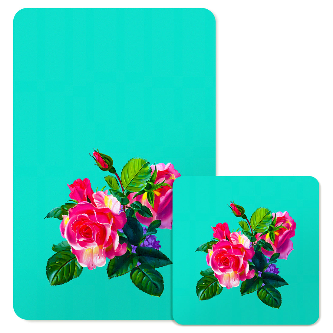 Specialty Mousepad and Coaster Bundle - Rectangle - Pink Rose
