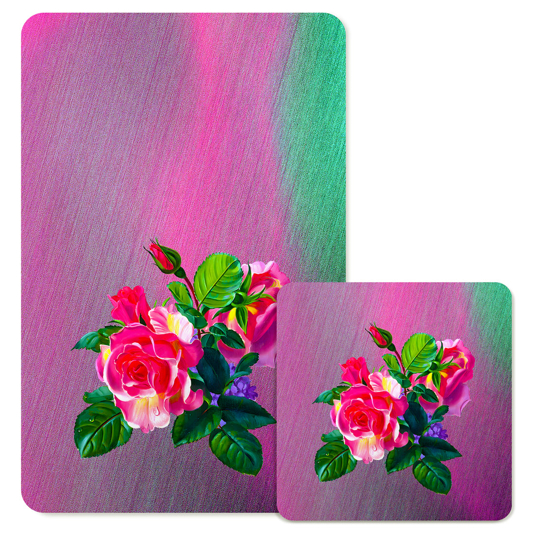 Specialty Mousepad and Coaster Bundle - Rectangle - Pink Rose