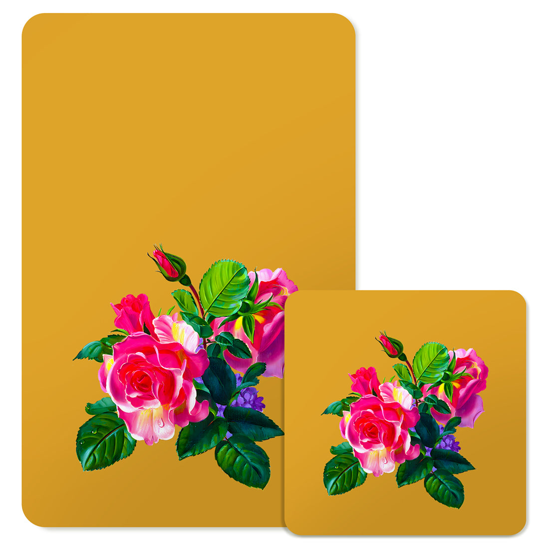 Specialty Mousepad and Coaster Bundle - Rectangle - Pink Rose