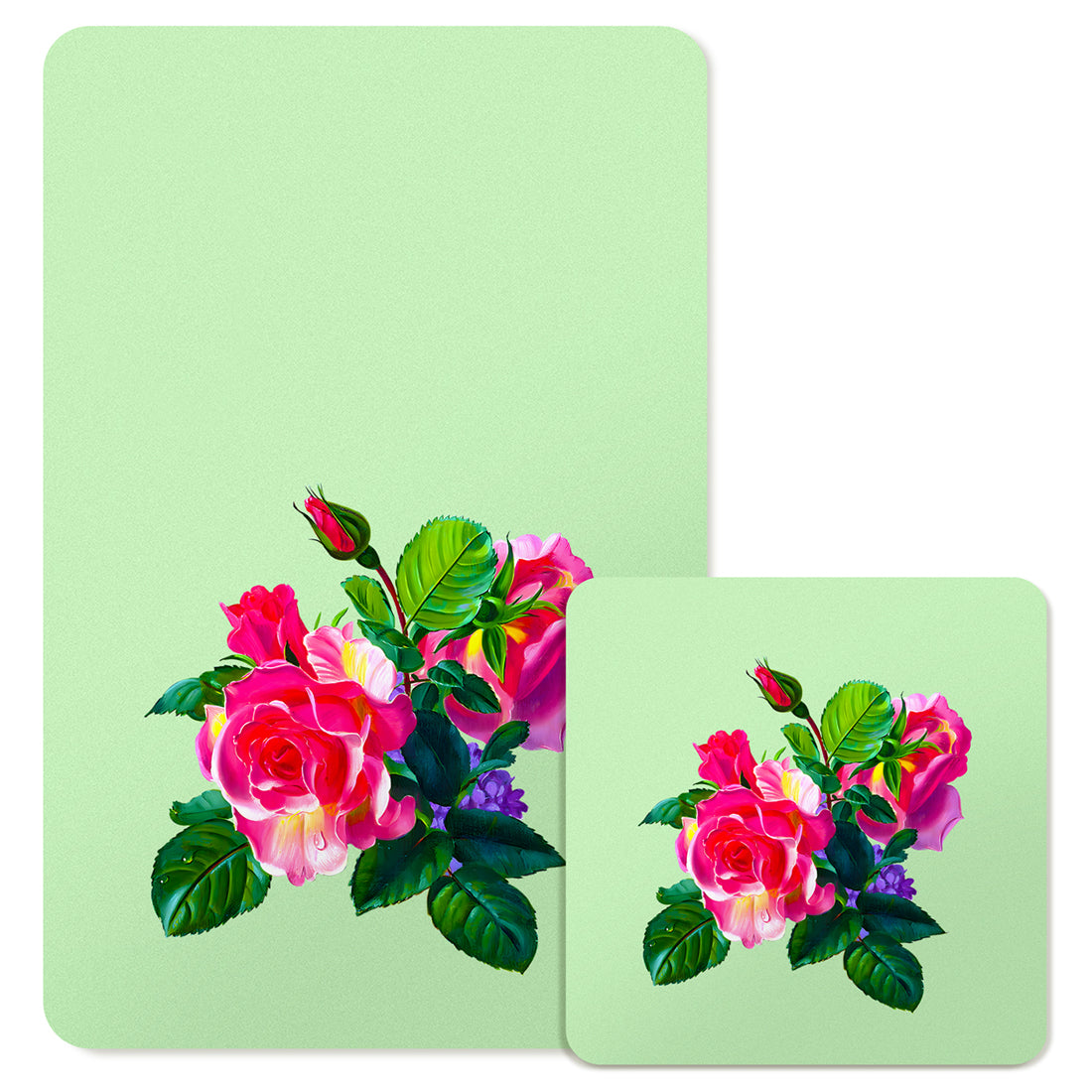 Specialty Mousepad and Coaster Bundle - Rectangle - Pink Rose