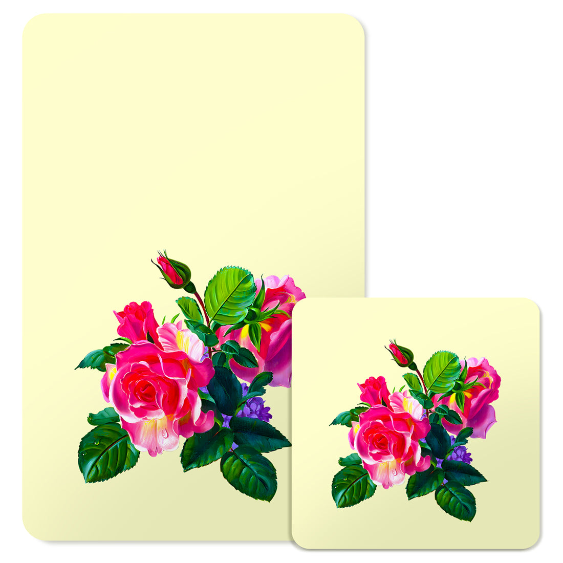 Specialty Mousepad and Coaster Bundle - Rectangle - Pink Rose