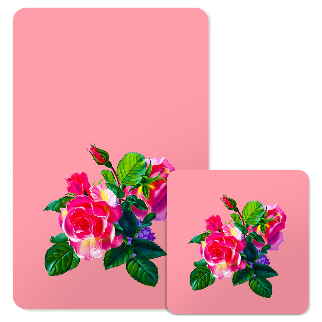 Specialty Mousepad and Coaster Bundle - Rectangle - Pink Rose