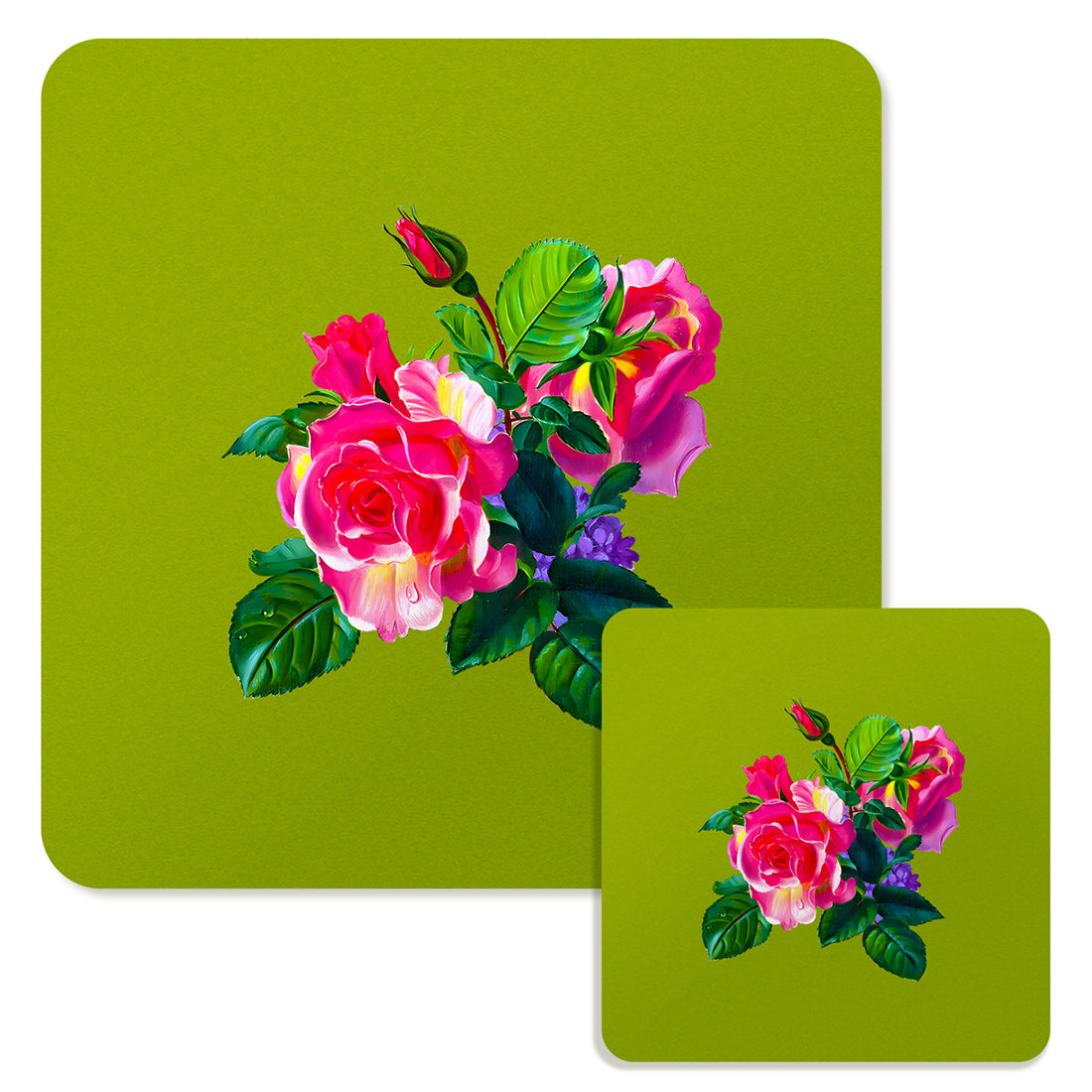 Specialty Mousepad and Coaster Bundle - Square - Pink Rose