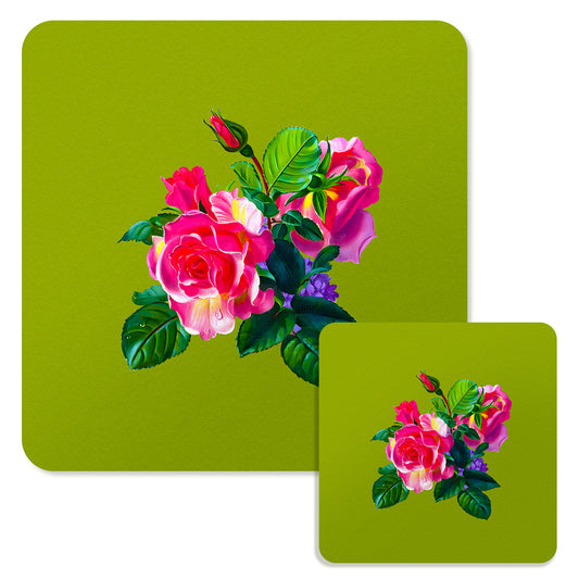 Specialty Mousepad and Coaster Bundle - Square - Pink Rose