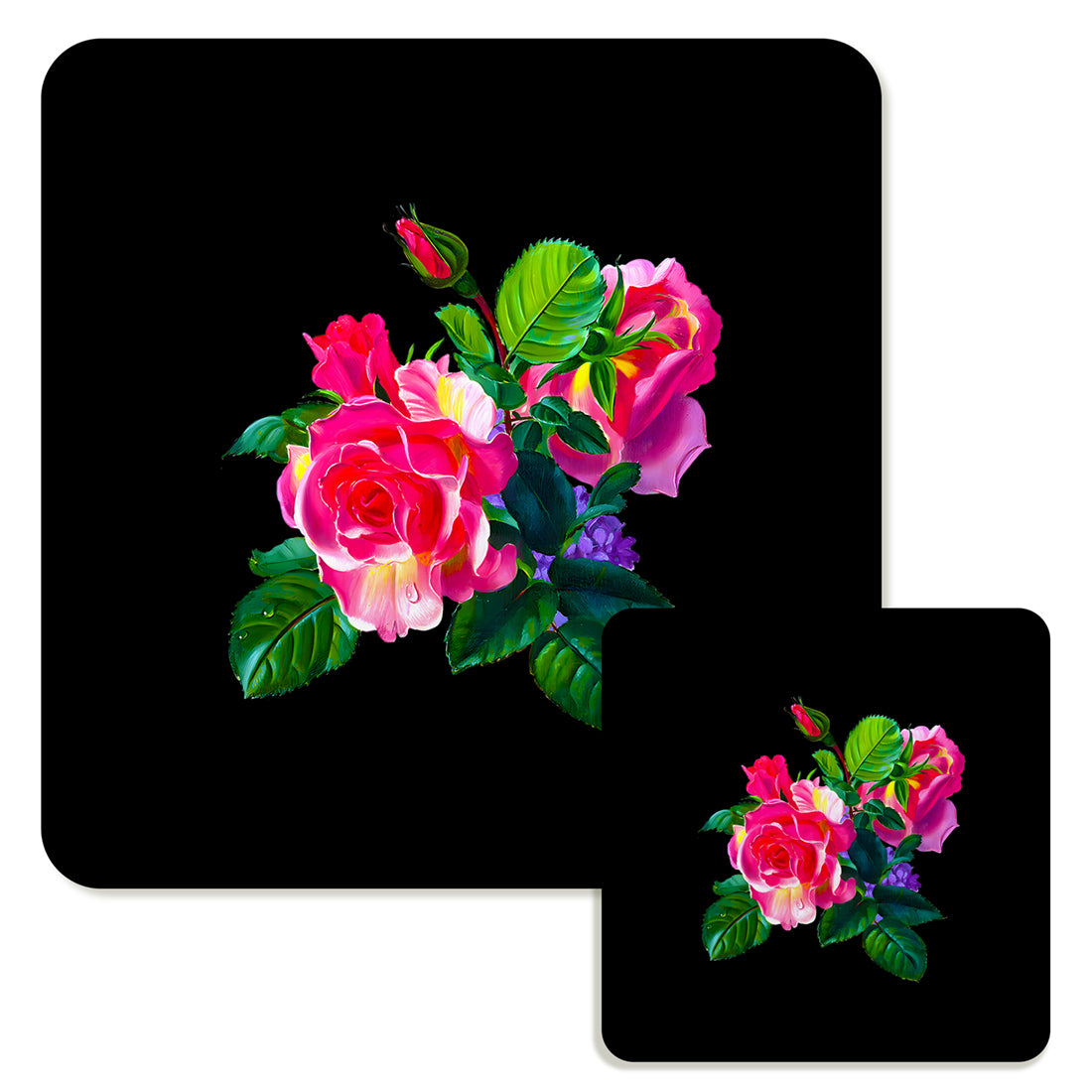 Specialty Mousepad and Coaster Bundle - Square - Pink Rose