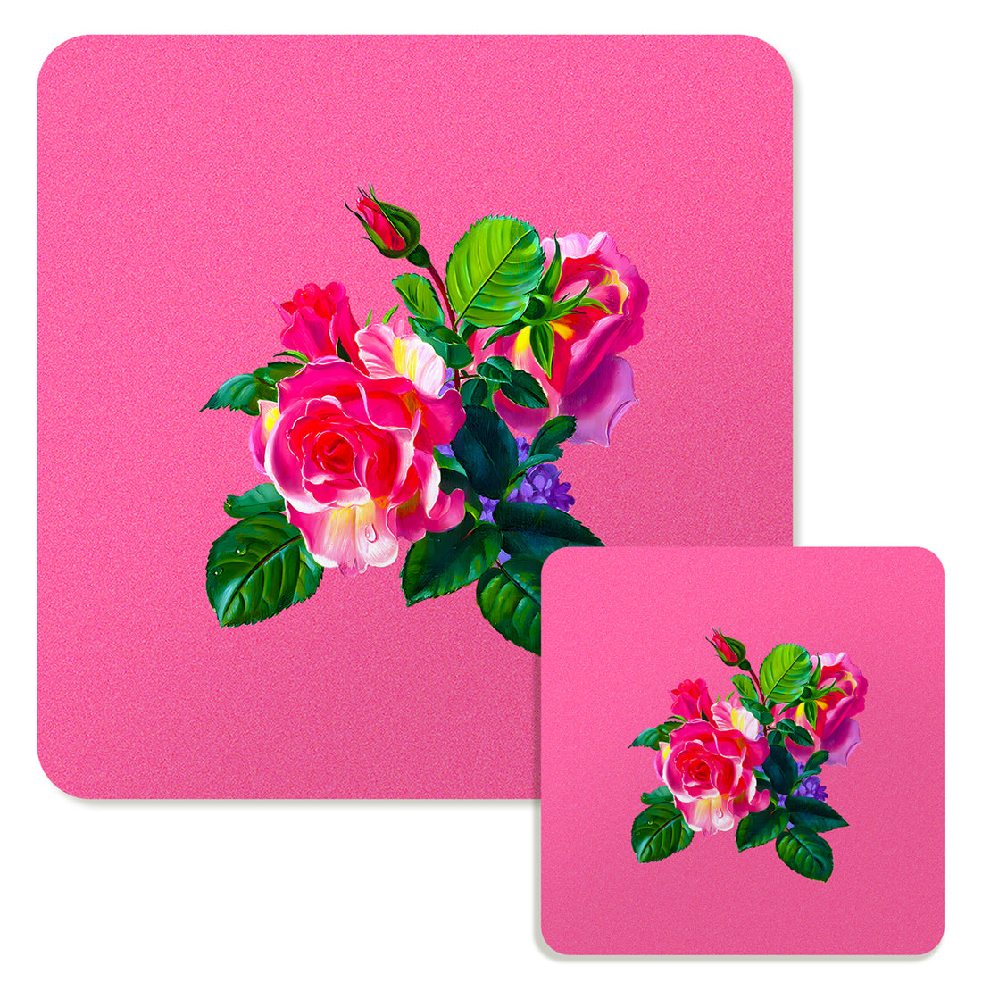 Specialty Mousepad and Coaster Bundle - Square - Pink Rose