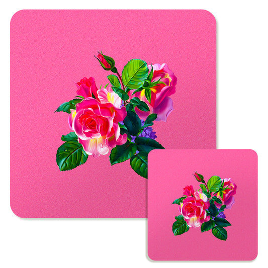 Specialty Mousepad and Coaster Bundle - Square - Pink Rose