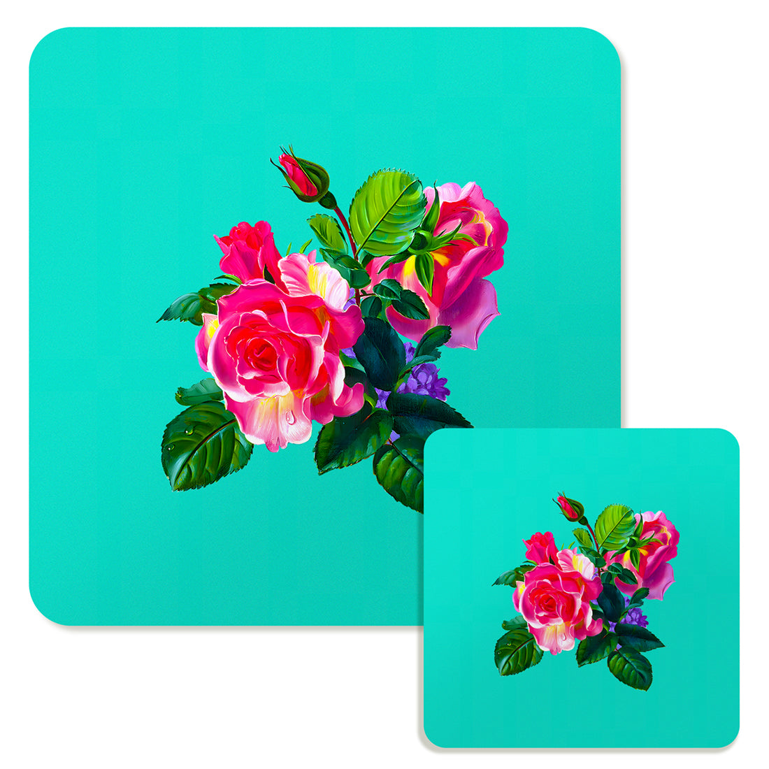 Specialty Mousepad and Coaster Bundle - Square - Pink Rose