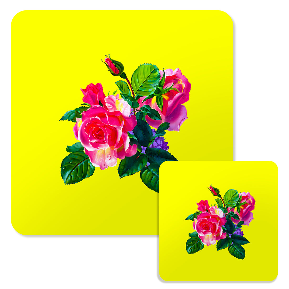 Specialty Mousepad and Coaster Bundle - Square - Pink Rose