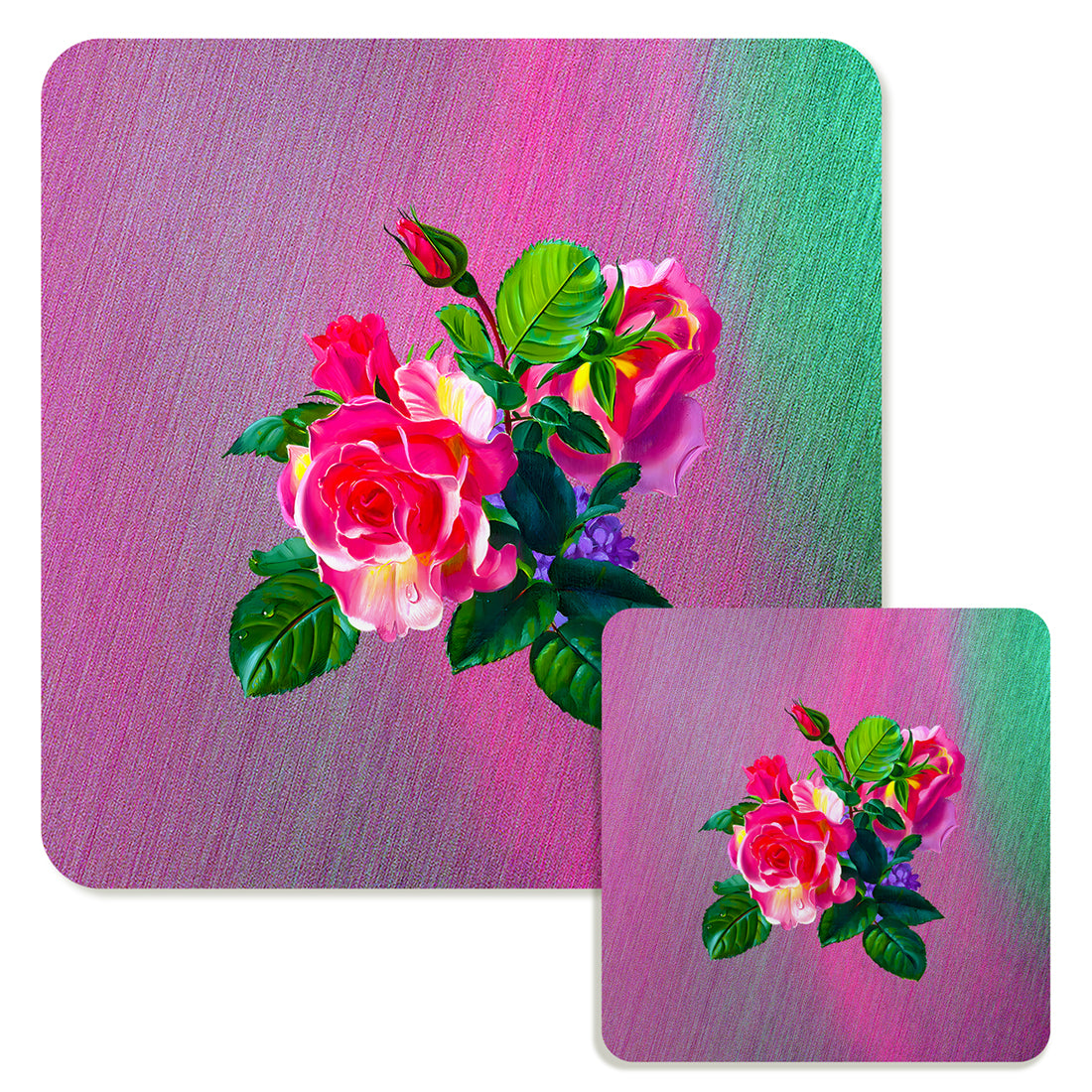 Specialty Mousepad and Coaster Bundle - Square - Pink Rose