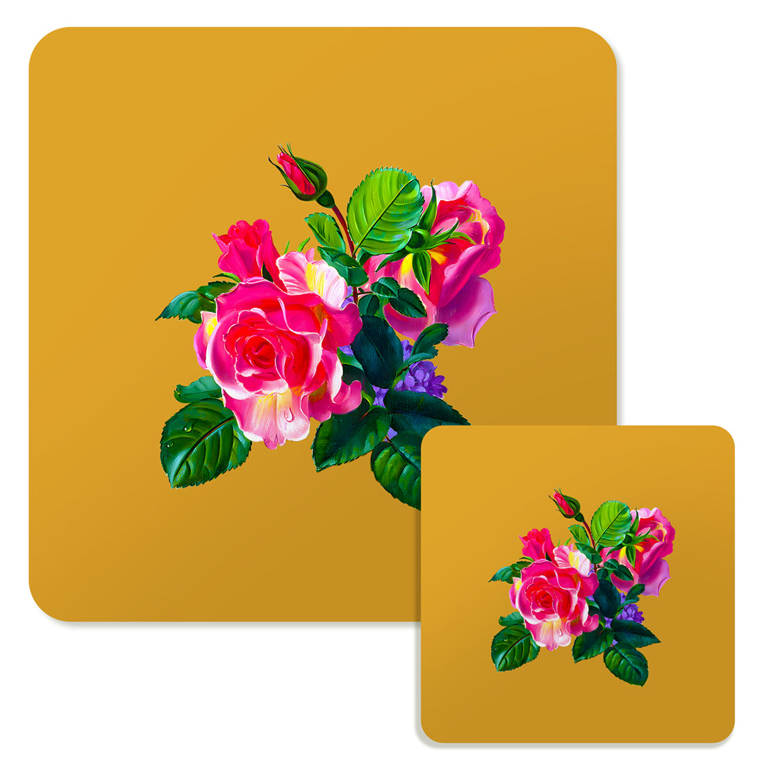 Specialty Mousepad and Coaster Bundle - Square - Pink Rose