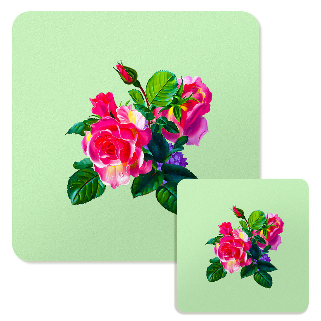 Specialty Mousepad and Coaster Bundle - Square - Pink Rose