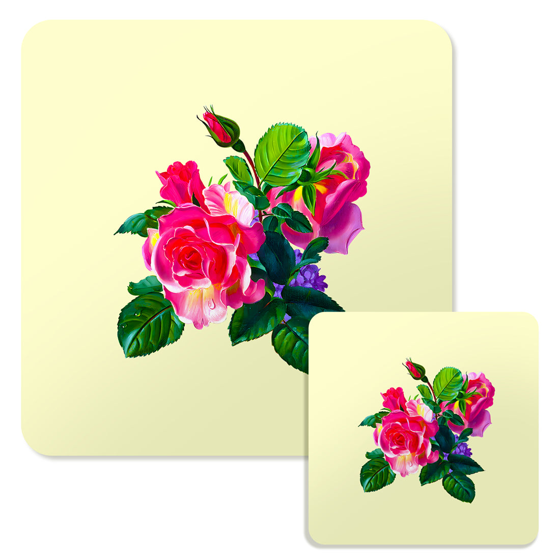 Specialty Mousepad and Coaster Bundle - Square - Pink Rose