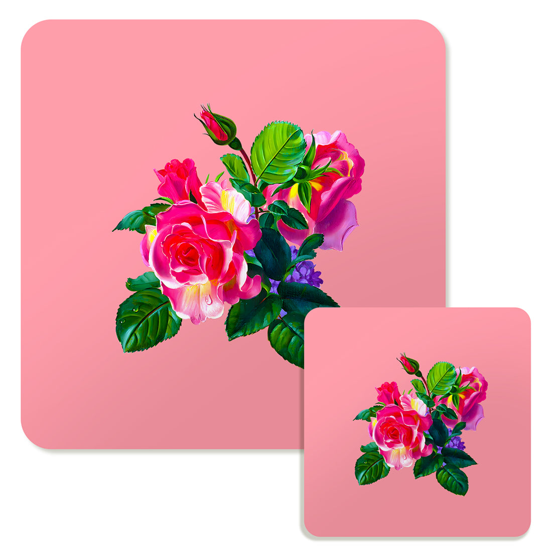 Specialty Mousepad and Coaster Bundle - Square - Pink Rose