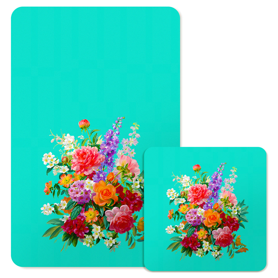 Specialty Mousepad and Coaster Bundle - Rectangle - Colorful Bouquet