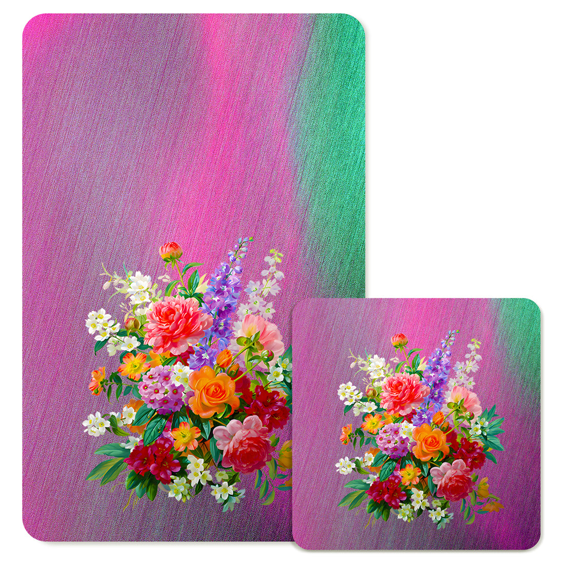 Specialty Mousepad and Coaster Bundle - Rectangle - Colorful Bouquet
