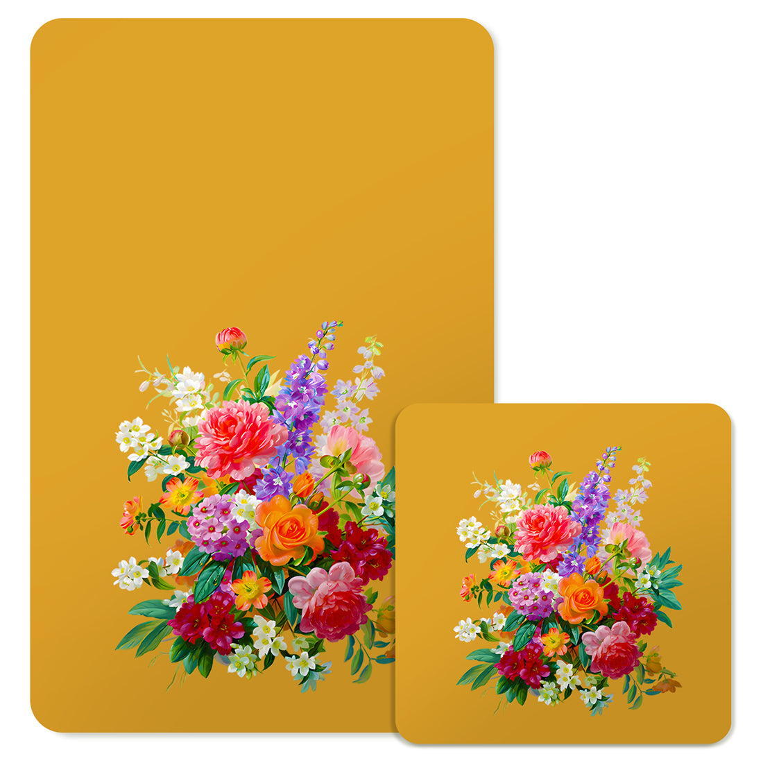 Specialty Mousepad and Coaster Bundle - Rectangle - Colorful Bouquet