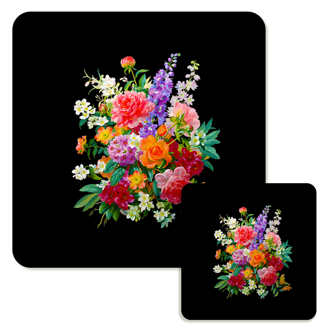 Specialty Mousepad and Coaster Bundle - Square - Colorful Bouquet