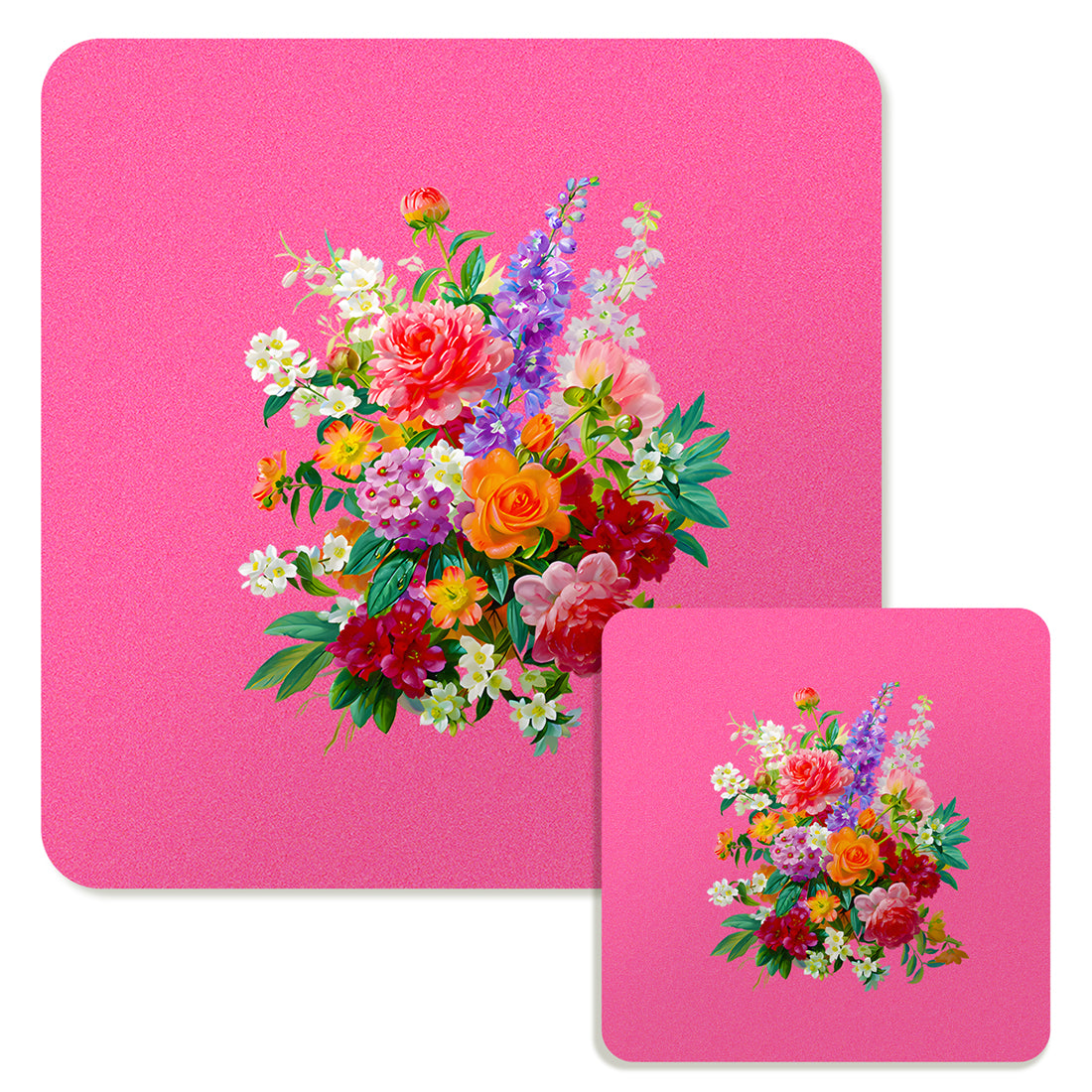 Specialty Mousepad and Coaster Bundle - Square - Colorful Bouquet