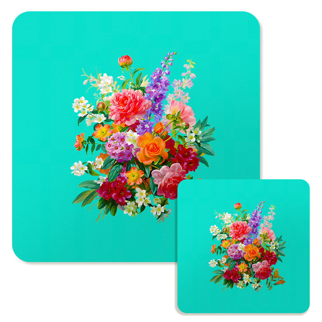 Specialty Mousepad and Coaster Bundle - Square - Colorful Bouquet