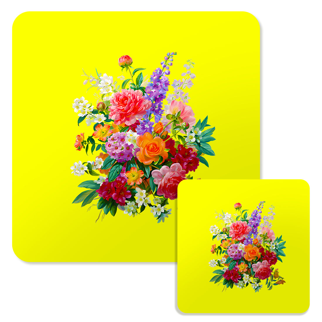 Specialty Mousepad and Coaster Bundle - Square - Colorful Bouquet