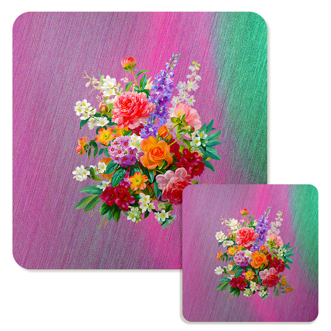 Specialty Mousepad and Coaster Bundle - Square - Colorful Bouquet
