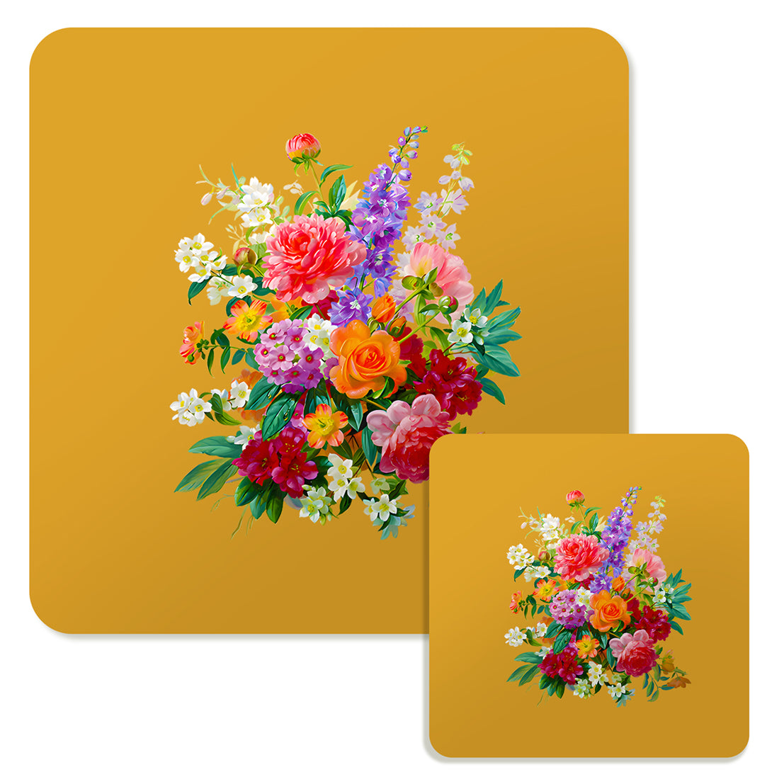Specialty Mousepad and Coaster Bundle - Square - Colorful Bouquet
