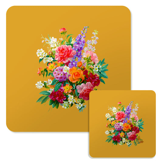 Specialty Mousepad and Coaster Bundle - Square - Colorful Bouquet
