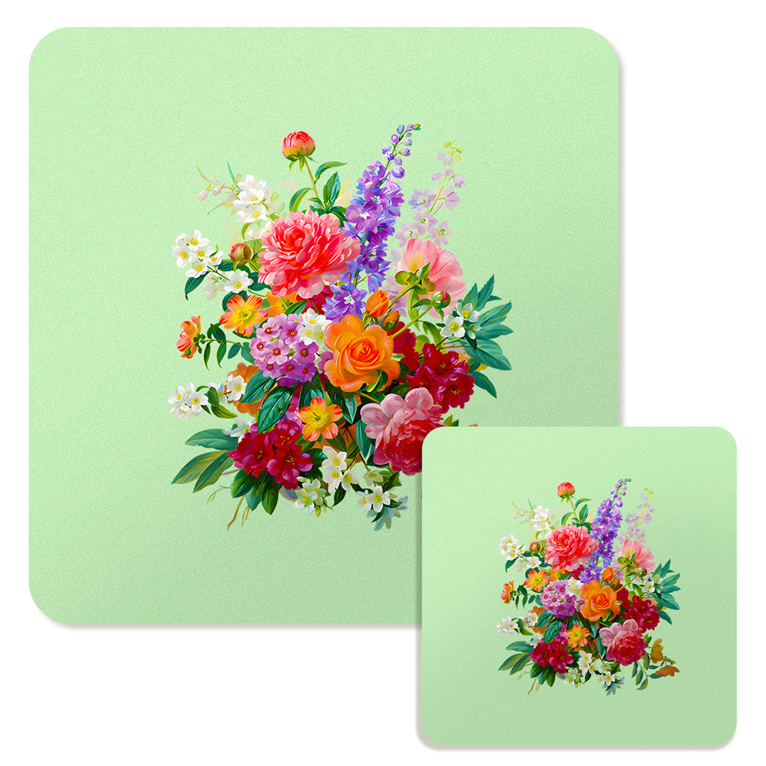 Specialty Mousepad and Coaster Bundle - Square - Colorful Bouquet