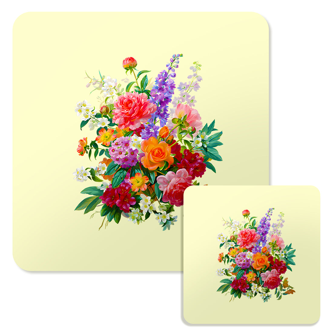 Specialty Mousepad and Coaster Bundle - Square - Colorful Bouquet